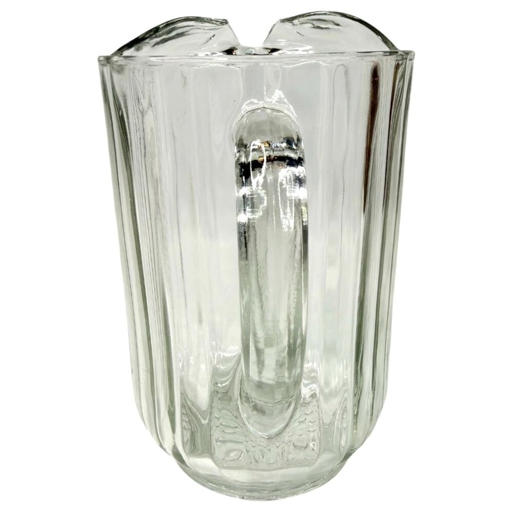Vintage Jeannette National Clear Glass Ribbed Pitcher Ice Lip 63 OZ 7.5” Tall - Picture 4 of 7